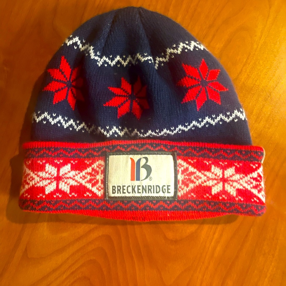 Breckenridge Navy and Red Snowflake Beanie